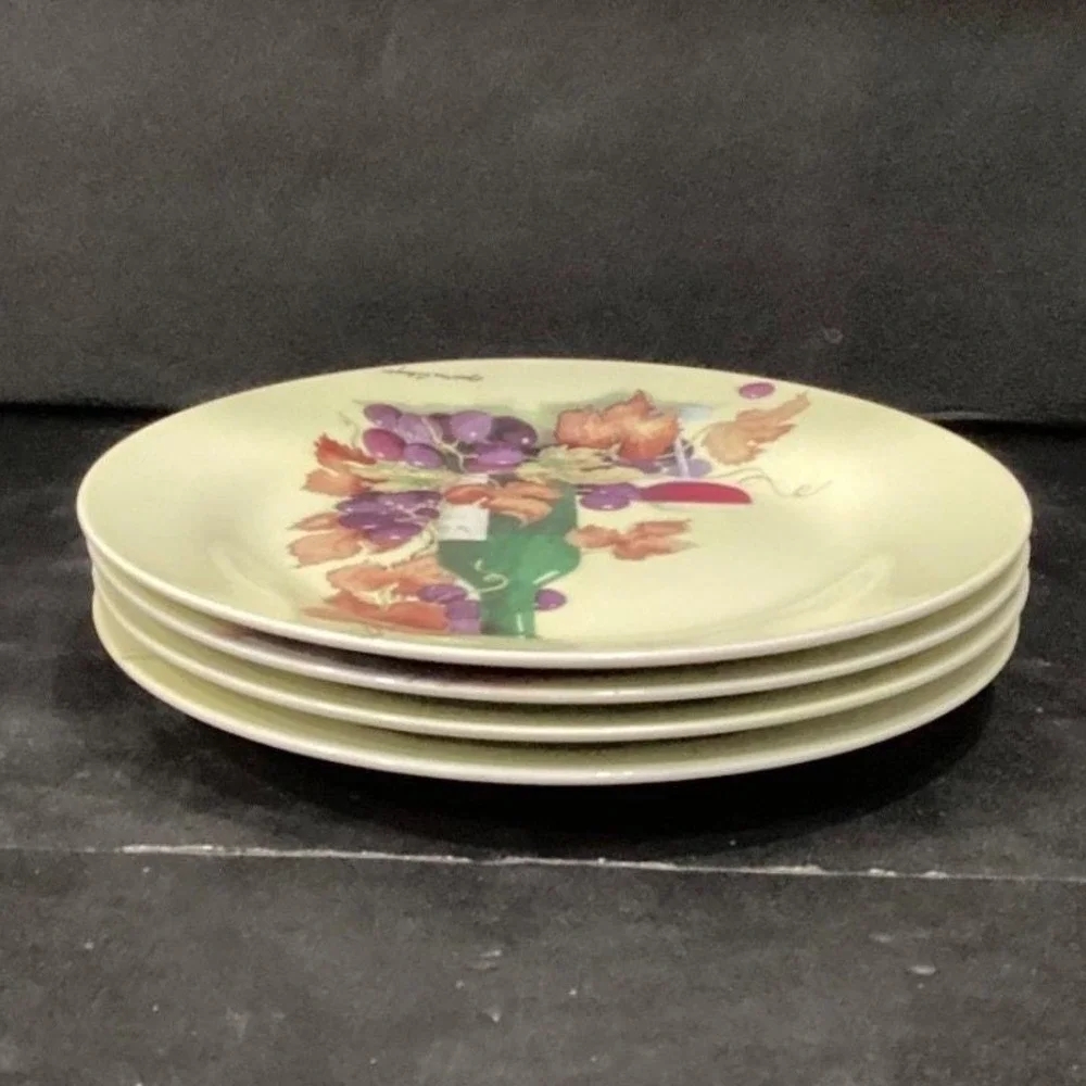 Royal Norfolk Fruit & Wine Theme Salad‎ Plates, Set of 4, Christine Coleman Art